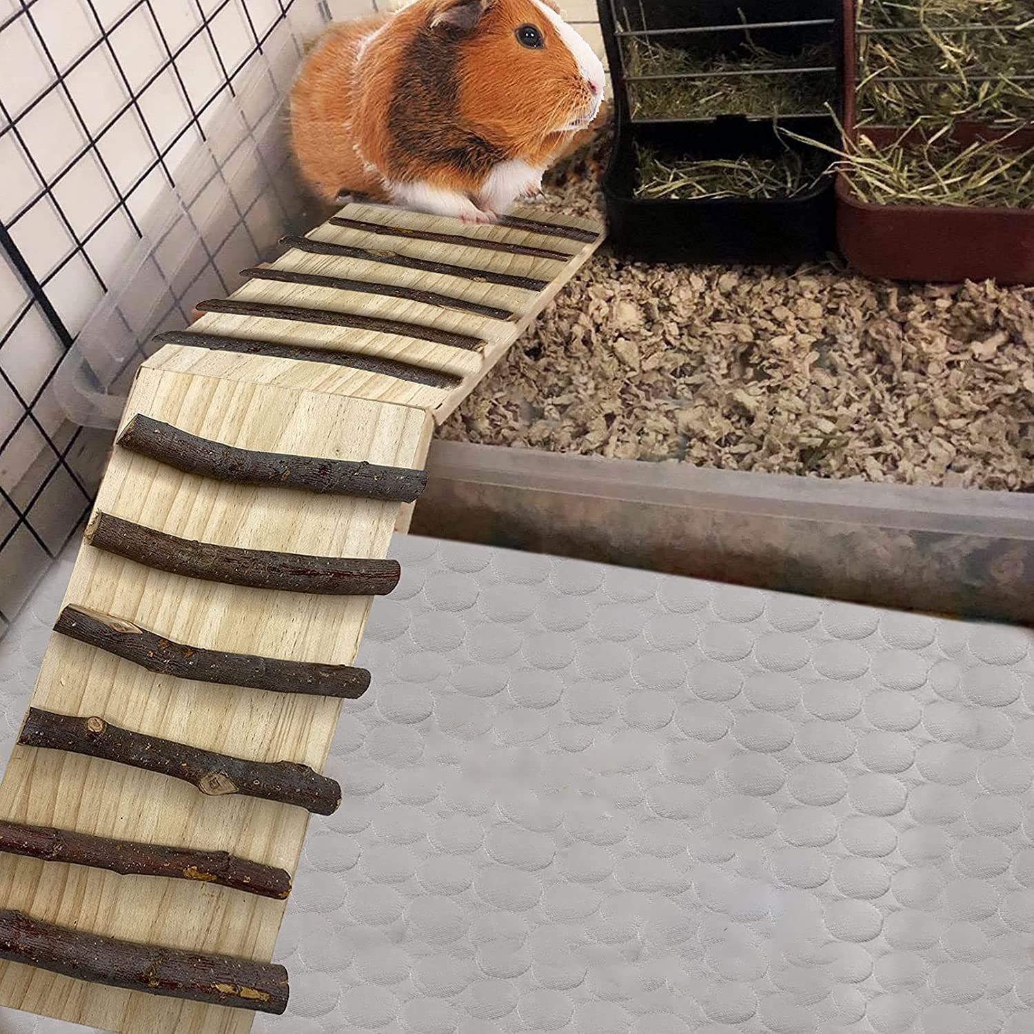 Kathson Rabbits Wood Bridge Guinea Pig Climbing Ladder Natural
