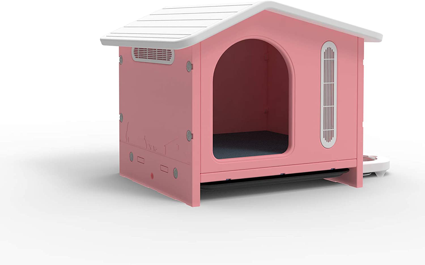 VATO Dog Kennel, Waterproof Plastic Doghouse for Small Pets, Durable Puppy House with Two Food Bowls, 22.8X20.9X22 Inches，Indoor and Outdoor, up to 30 LBS