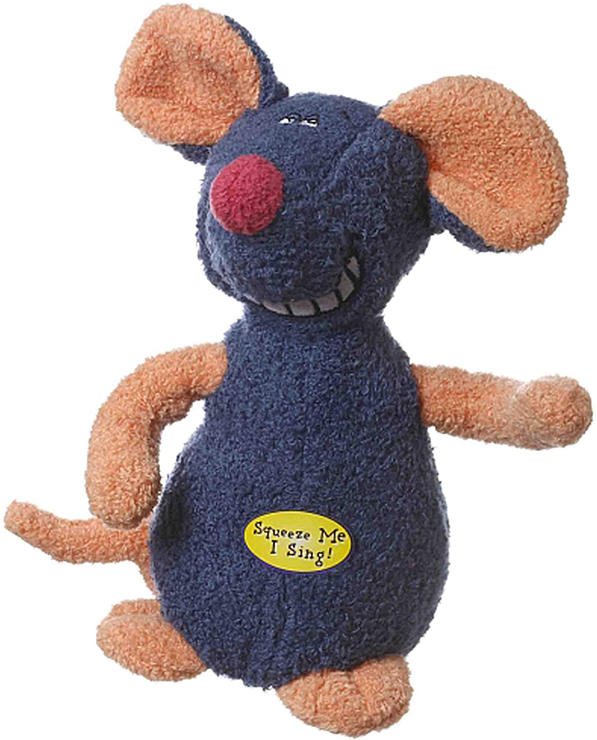 Multipet Deedle Dude 8-Inch Singing Mouse Plush Dog Toy, Blue