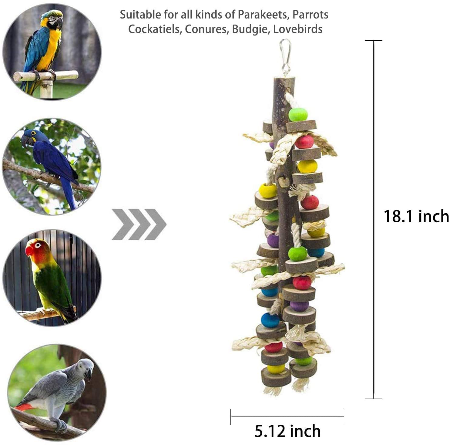 MQ Bird Parrot Toys，Parakeet Cage Accessories Hanging Chewing Wooden Blocks Toys，Large Medium Bird Cage Toys for Parakeets, Cockatiels, Lovebirds, Conures, African Grey, Amazon Parrots, Finch Animals & Pet Supplies > Pet Supplies > Bird Supplies > Bird Toys MQ   