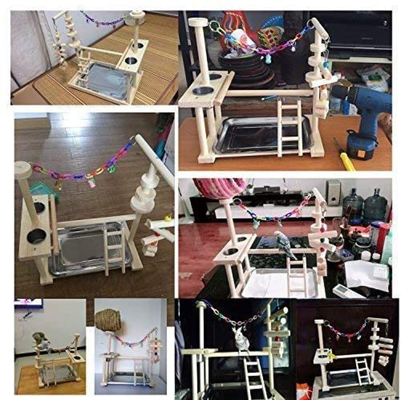 QBLEEV Parrot Playstand Bird Play Stand Cockatiel Playground Wood Perch Gym Playpen Ladder with Feeder Cups Toys Exercise Play (Include a Tray) Animals & Pet Supplies > Pet Supplies > Bird Supplies > Bird Cages & Stands QBLEEV   