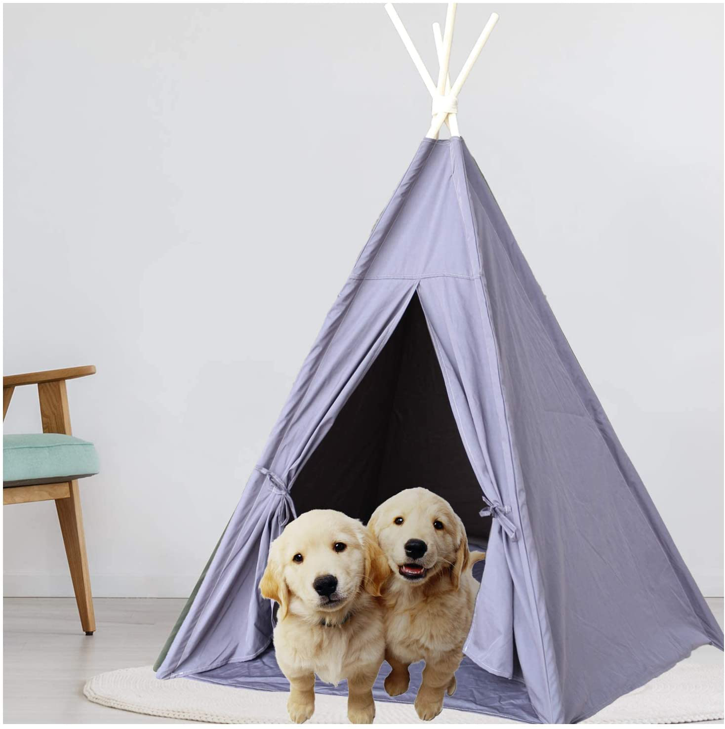 Ukadou Dog Teepee Medium for Pet Teepee Dog Tents for Large Dogs, 36Inch Pet Teepee with Floor Mat, Portable Dog House with Fixator and Blackboard