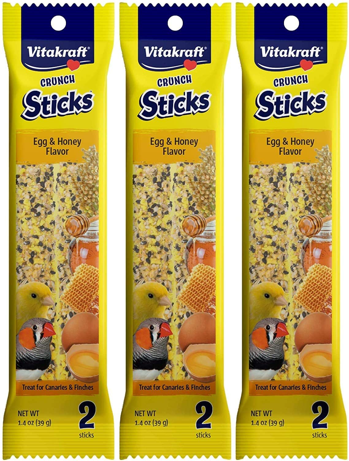 Vitakraft 3 Pack of Finch and Canary Crunch Stick Bird Treats, 2 Sticks Each, Egg and Honey Flavor Animals & Pet Supplies > Pet Supplies > Bird Supplies > Bird Treats Vitakraft   