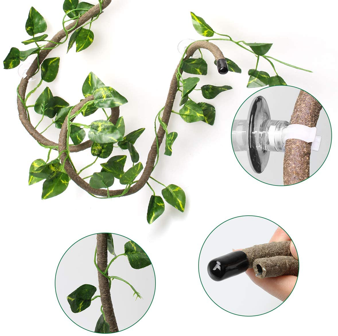 Coolrunner 8FT Reptile Vines and Flexible Reptile Leaves with Suction Cups Jungle Climber Long Vines Habitat Decor for Climbing, Chameleon, Lizards, Gecko Animals & Pet Supplies > Pet Supplies > Reptile & Amphibian Supplies > Reptile & Amphibian Substrates Coolrunner   