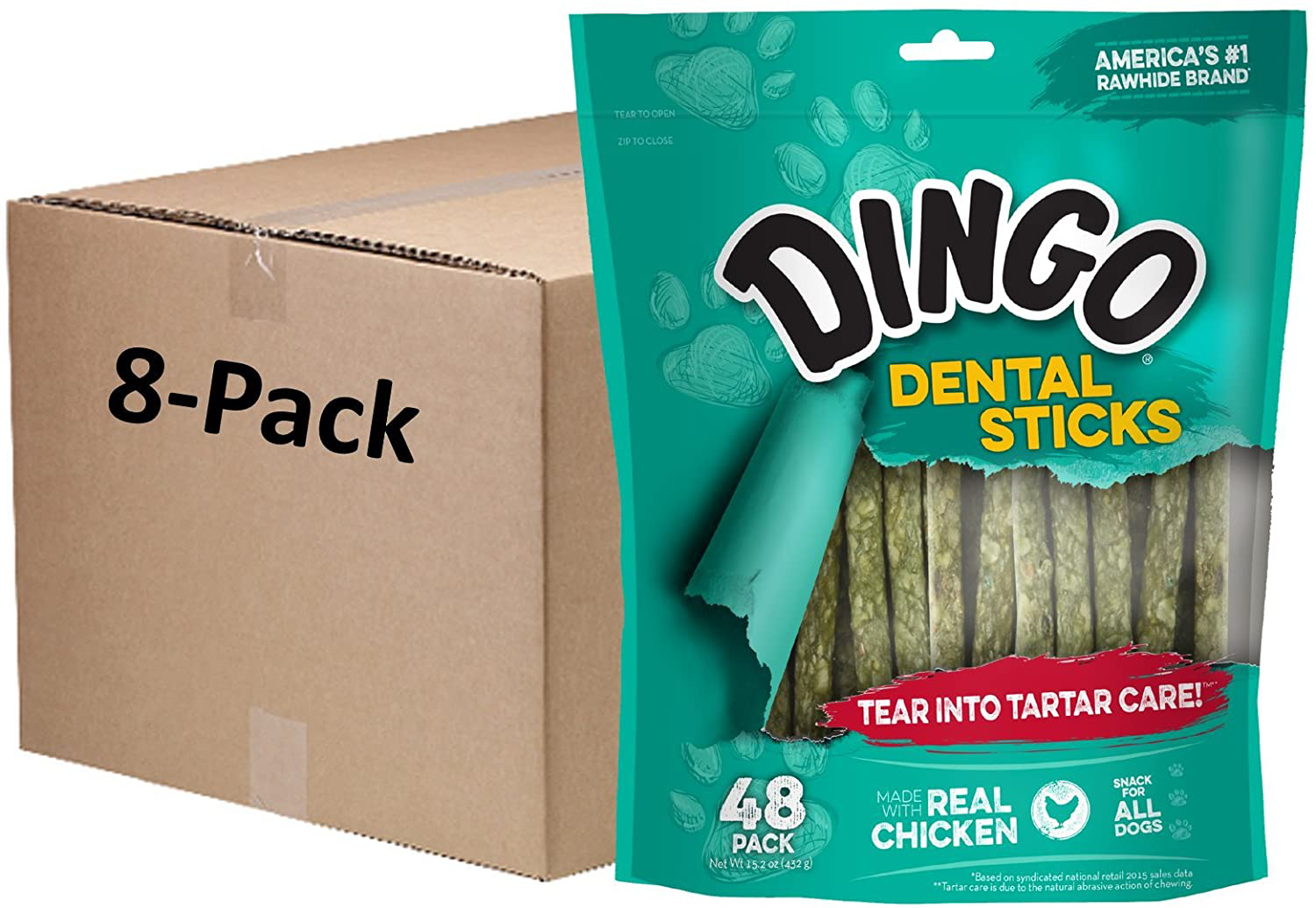 Dingo Tartar and Breath Dental Sticks for All Dogs, Made with Chicken Dental Dog Chew Animals & Pet Supplies > Pet Supplies > Dog Supplies > Dog Treats Dingo 384 Count (Pack of 1)  