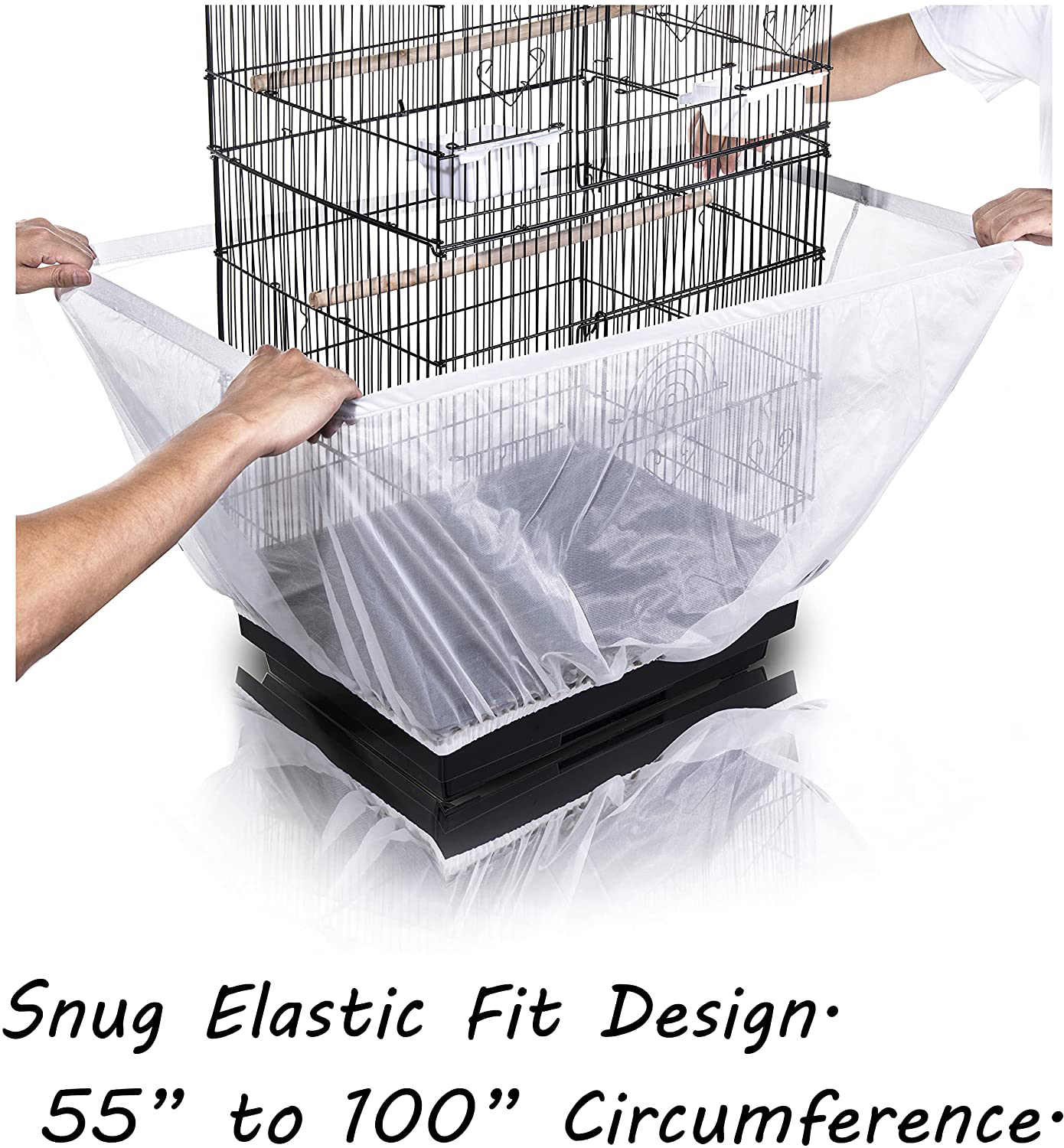 Tamu Style Bird Cage Seed Catcher, Large, Stretchy Form Fitting Mesh Skirt Cover for Parrot Enclosures, Light and Breathable Fabric, Prevent Scatter and Mess, Reusable Animals & Pet Supplies > Pet Supplies > Bird Supplies > Bird Cage Accessories Tamu style   