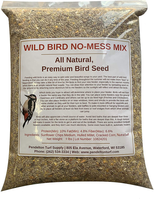 Pendelton Turf Supply Wild Bird, No-Mess Mix | All-Natural, Premium Bird Seed (9 Lbs Resealable Bag) Animals & Pet Supplies > Pet Supplies > Bird Supplies > Bird Food Pendelton Turf Supply   