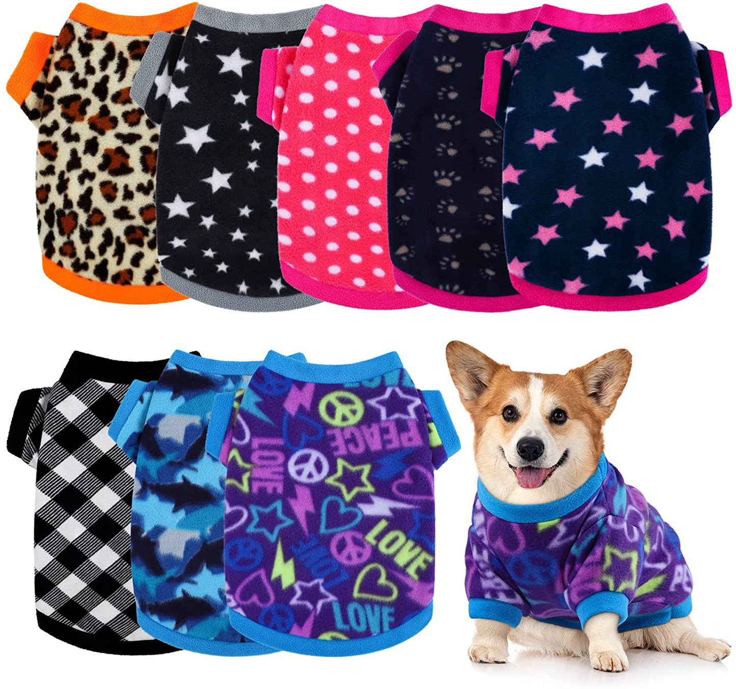 Pedgot Set of 8 Dog Sweater Puppy Clothes Soft Dog Outfits Winter Pet Fleece Sweater Warm Pet Shirt with Lovely Design for Dogs and Cats