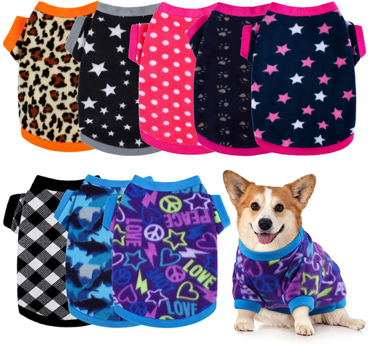 Pedgot Set of 8 Dog Sweater Puppy Clothes Soft Dog Outfits Winter Pet Fleece Sweater Warm Pet Shirt with Lovely Design for Dogs and Cats Animals & Pet Supplies > Pet Supplies > Dog Supplies > Dog Apparel Pedgot Polka Dot, Leopard, Star, Plaid, Mixed Styles Large 