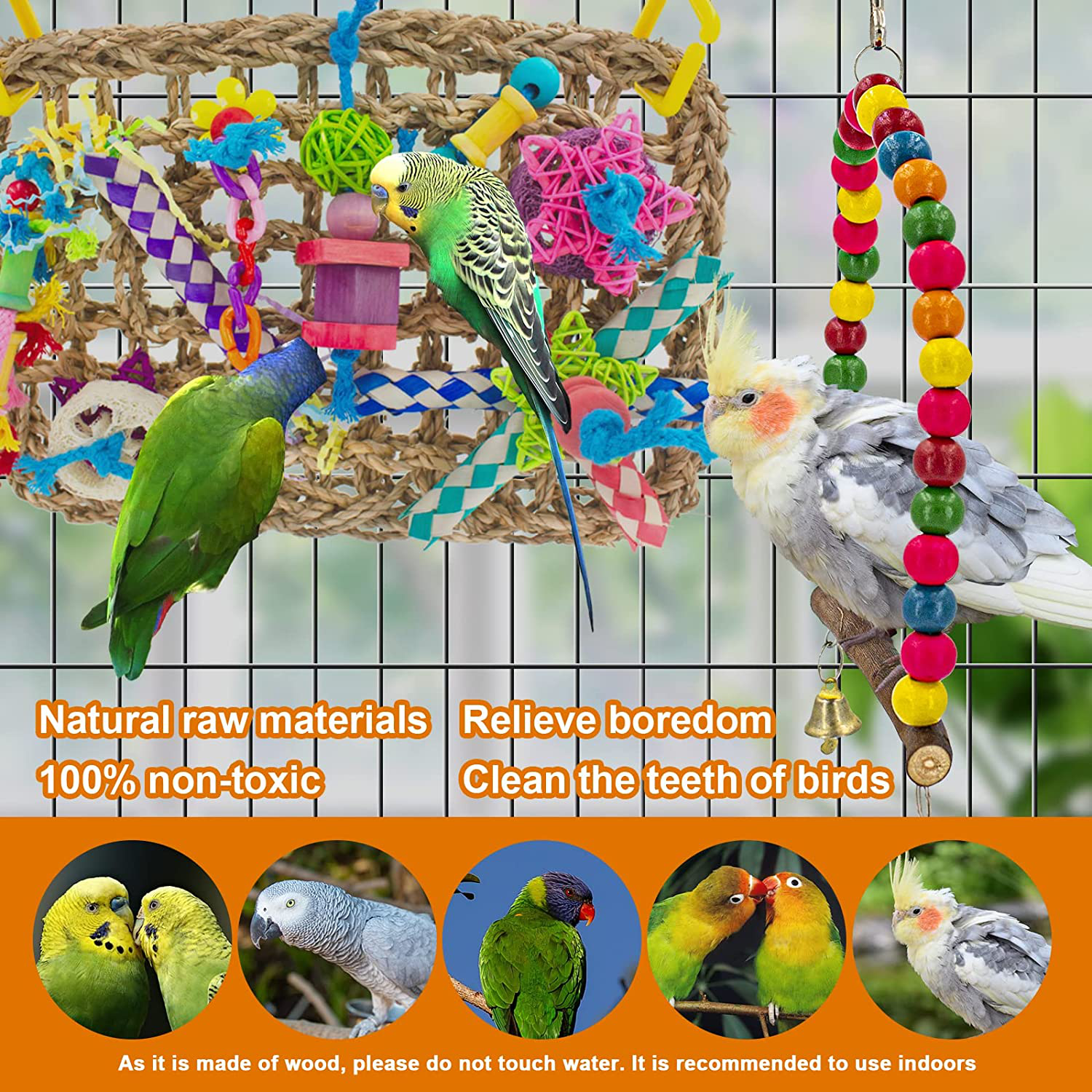 MHHOL Bird Parakeet Toys, Bird Foraging Wall Toy, Bird Perches Swing, Edible Seagrass Woven Climbing Hammock Mat with Chewing Toys, Bird Shredder Toys, for Parrots, Conures, Cockatiels, Budgies Animals & Pet Supplies > Pet Supplies > Bird Supplies > Bird Ladders & Perches MHHOL   