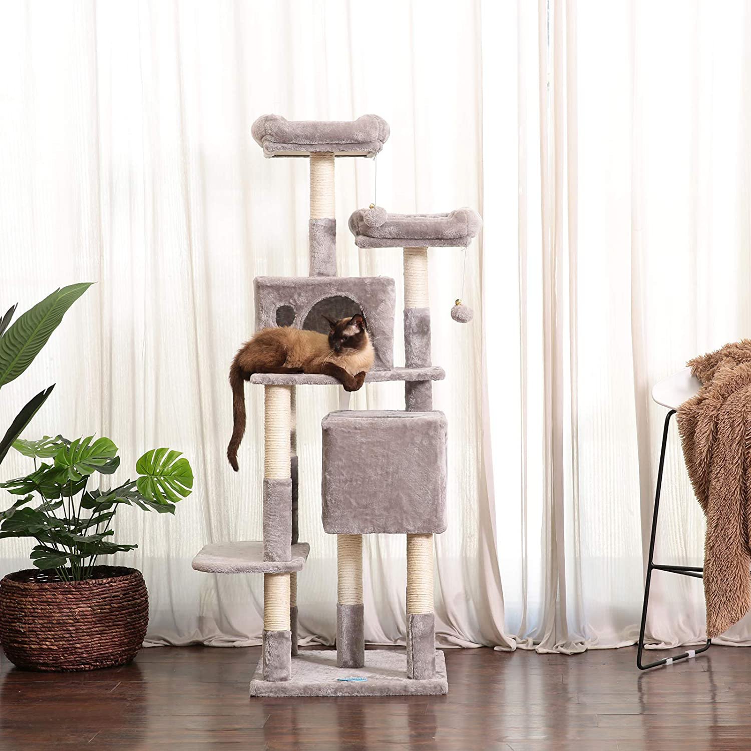 Hey-Brother 60 Inches Multi-Level Cat Tree Condo Furniture with Sisal-Covered Scratching Posts, 2 Plush Condos, 2 Plush Perches, for Kittens, Cats and Pets Animals & Pet Supplies > Pet Supplies > Cat Supplies > Cat Furniture Hey-brother   