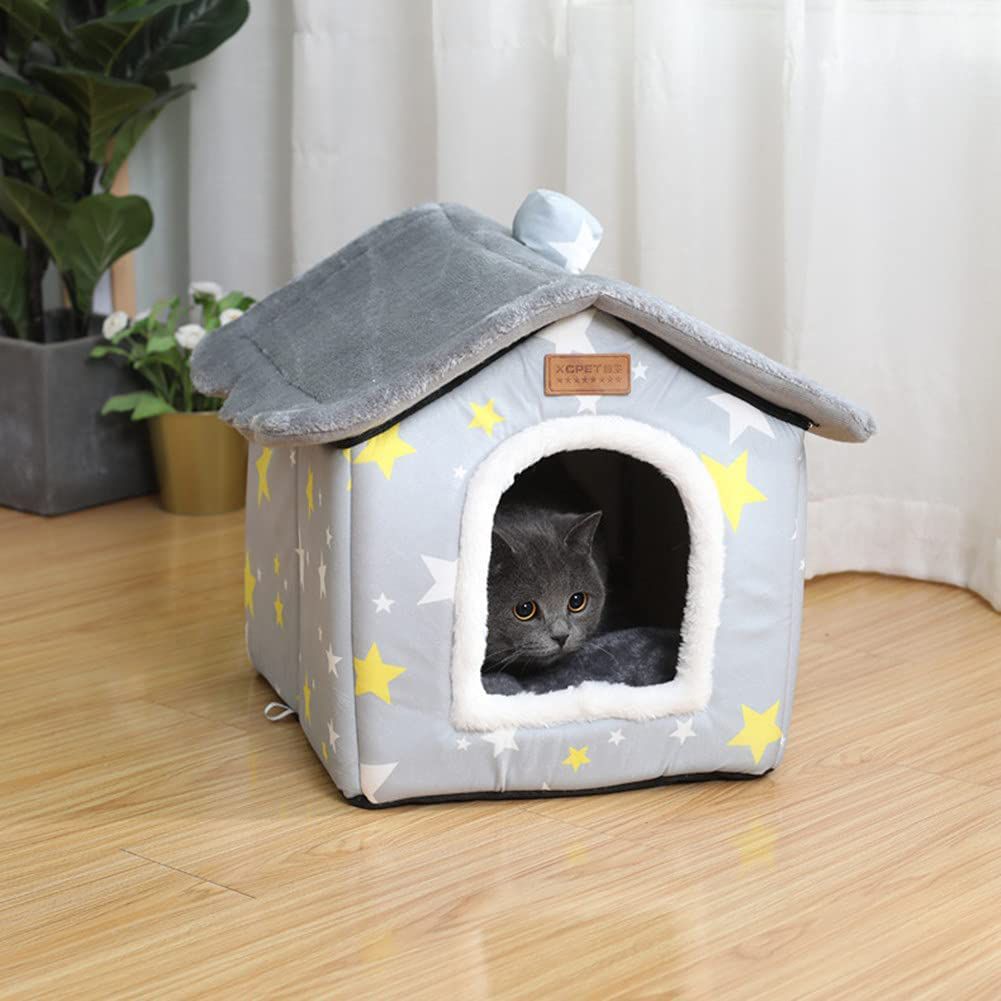 Foldable Dog House Kennel Bed Mat for Small Medium Dogs Cats,Winter Warm Cat Nest Puppy Cave Sofa Pet Products (Gray Star, L) Animals & Pet Supplies > Pet Supplies > Dog Supplies > Dog Houses TUOLE Light Gray Medium 