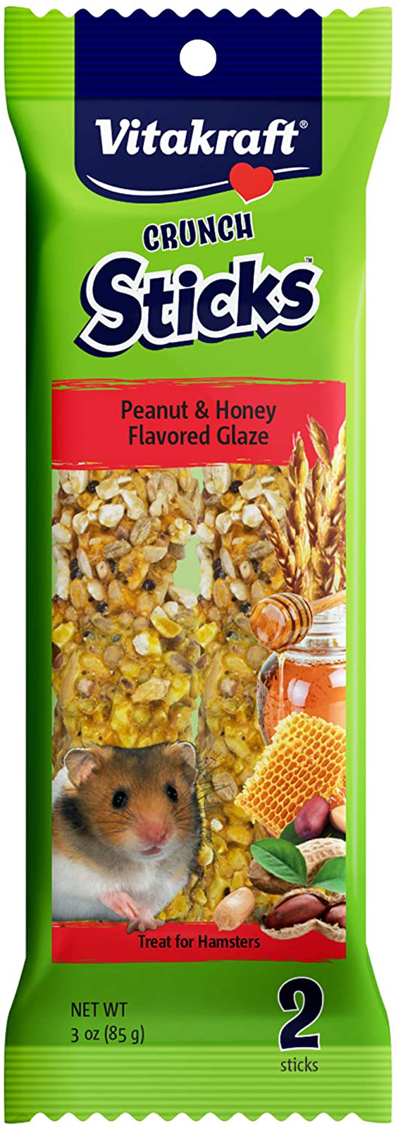 Vitakraft Crunch Sticks Peanut & Honey Flavored Glazed Hamster Treat (2 Sticks), 3 Oz