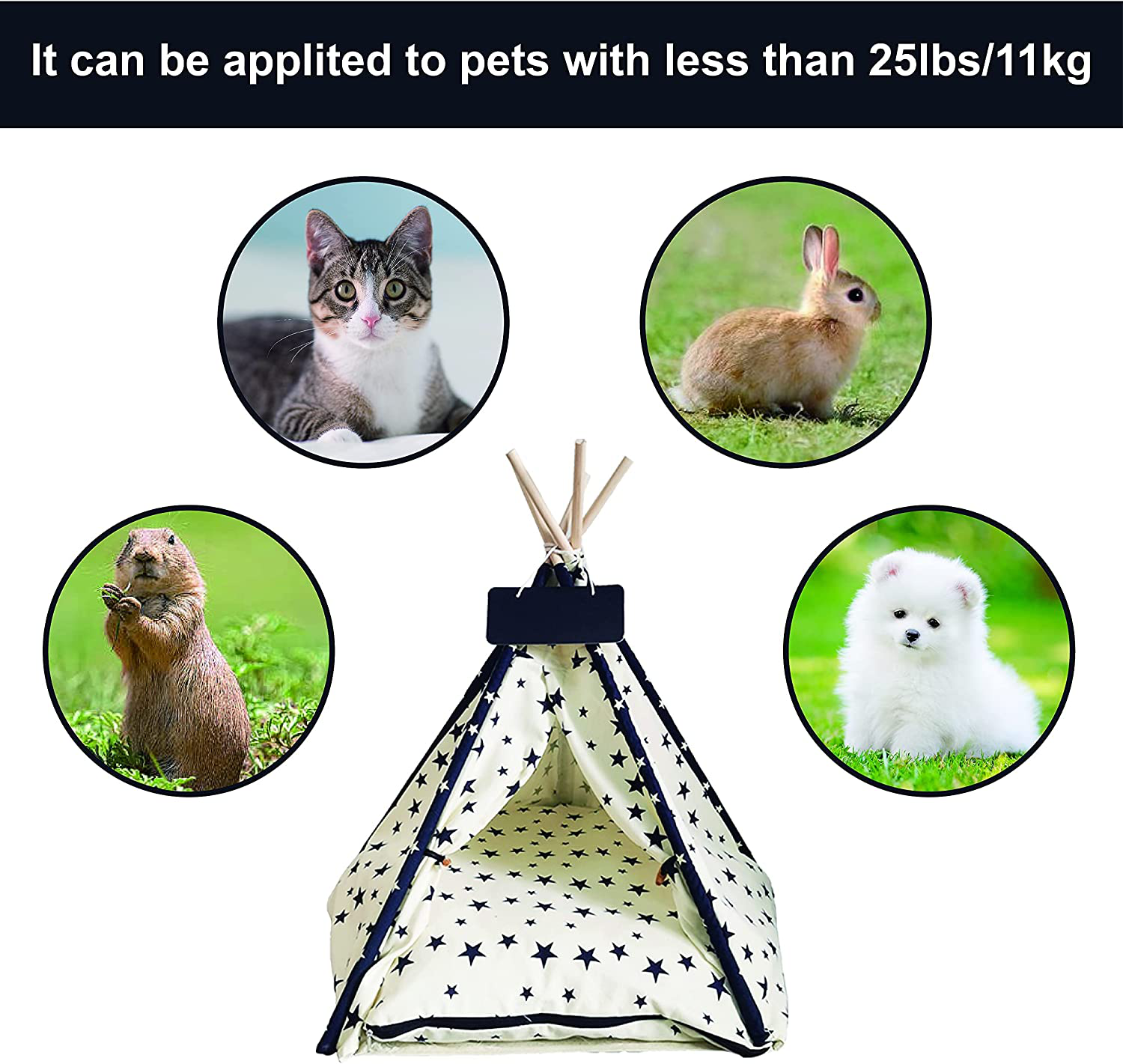 KUA YUE Folding Indoor Puppy Dogs House, Outdoor Portable Pet Teepee Dog & Cat Tents, 24Inch Small Dog & Cat Cute Puppy House with Soft Cushion Bed Animals & Pet Supplies > Pet Supplies > Dog Supplies > Dog Houses KUA YUE   
