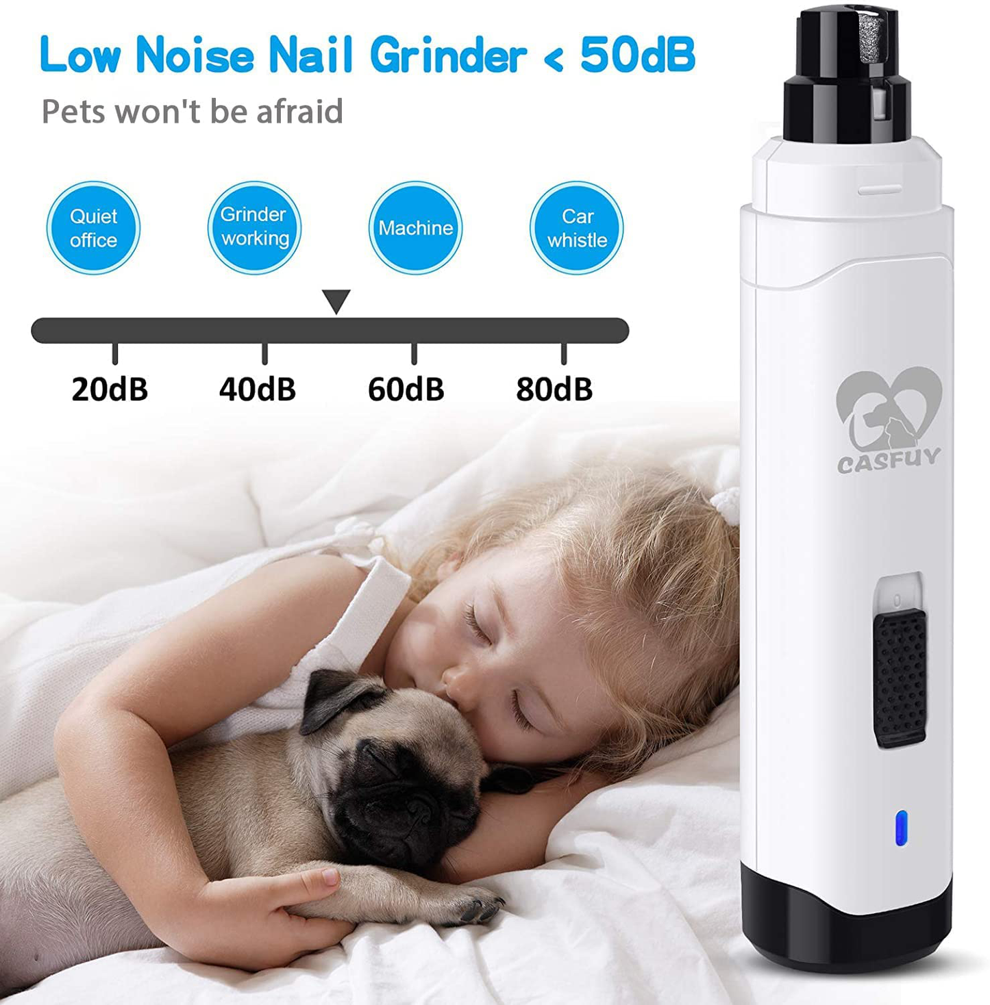 Casfuy Dog Nail Grinder Upgraded - Professional 2-Speed Electric Rechargeable Pet Nail Trimmer Painless Paws Grooming & Smoothing for Small Medium Large Dogs & Cats