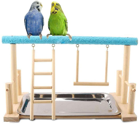 Keersi Parrots Playstand Wood Perch Stand Ladder Swing with Toy for Bird Parakeet Cockatiel Conure African Grey Cockatoo Macaw Amazon Lovebird Budgie Finch Canary Animals & Pet Supplies > Pet Supplies > Bird Supplies > Bird Gyms & Playstands Keersi Perch  