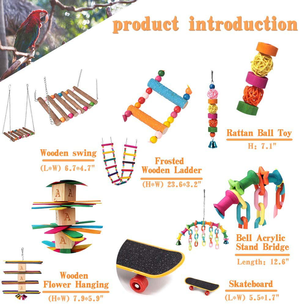 Shellkingdom Parrot Toys,Bird Hanging Wooden Ladder and Bird Hammock Chew Perches Cage Finch Toy with Bells for Bird Macaws Cockatiels Parakeets African Grey Parrot Lorikeets Conures Animals & Pet Supplies > Pet Supplies > Bird Supplies > Bird Ladders & Perches ShellKingdom   