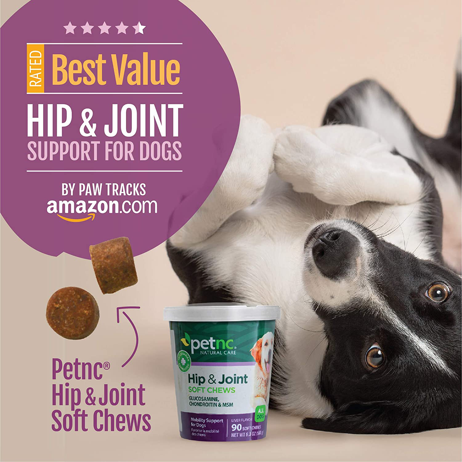 Petnc Natural Care Hip and Joint Soft Chews for Dogs, 90 Count Animals & Pet Supplies > Pet Supplies > Small Animal Supplies > Small Animal Treats PetNC Natural Care   