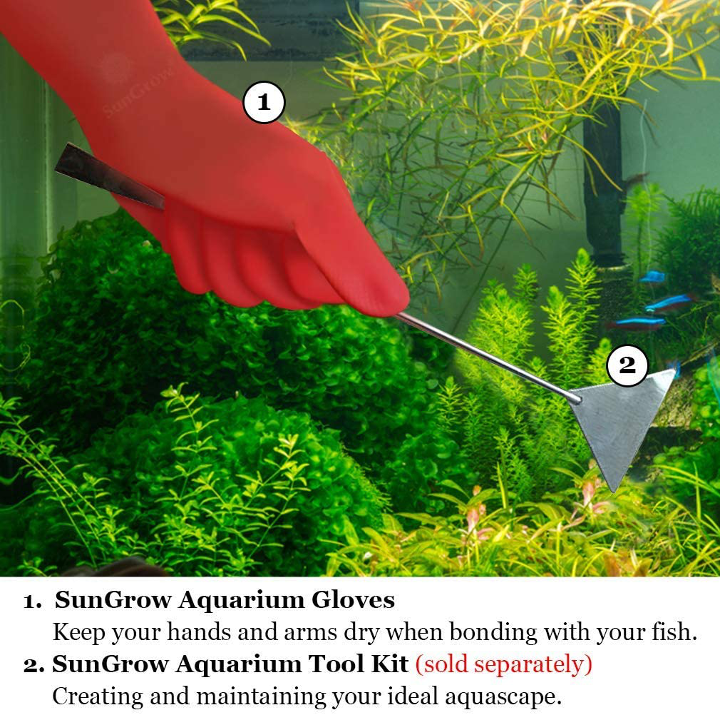 Sungrow Rubber Aquarium Gloves, 22” Long Latex Gloves Keep Hands and Arms Dry, Waterproof, Comfortable Medium Size Gloves, Elastic Band Holds Tight, Practical for Aquarium and Household Use