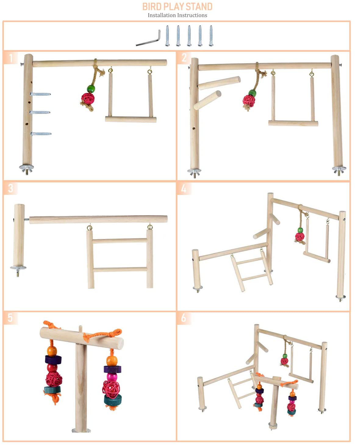 Mrli Pet Play Stand for Birds-Parrot Playstand Bird Play Stand Cockatiel Playground Wood Perch Gym Playpen Ladder with Feeder Cups Toys Exercise Play Animals & Pet Supplies > Pet Supplies > Bird Supplies > Bird Gyms & Playstands Mrli Pet   