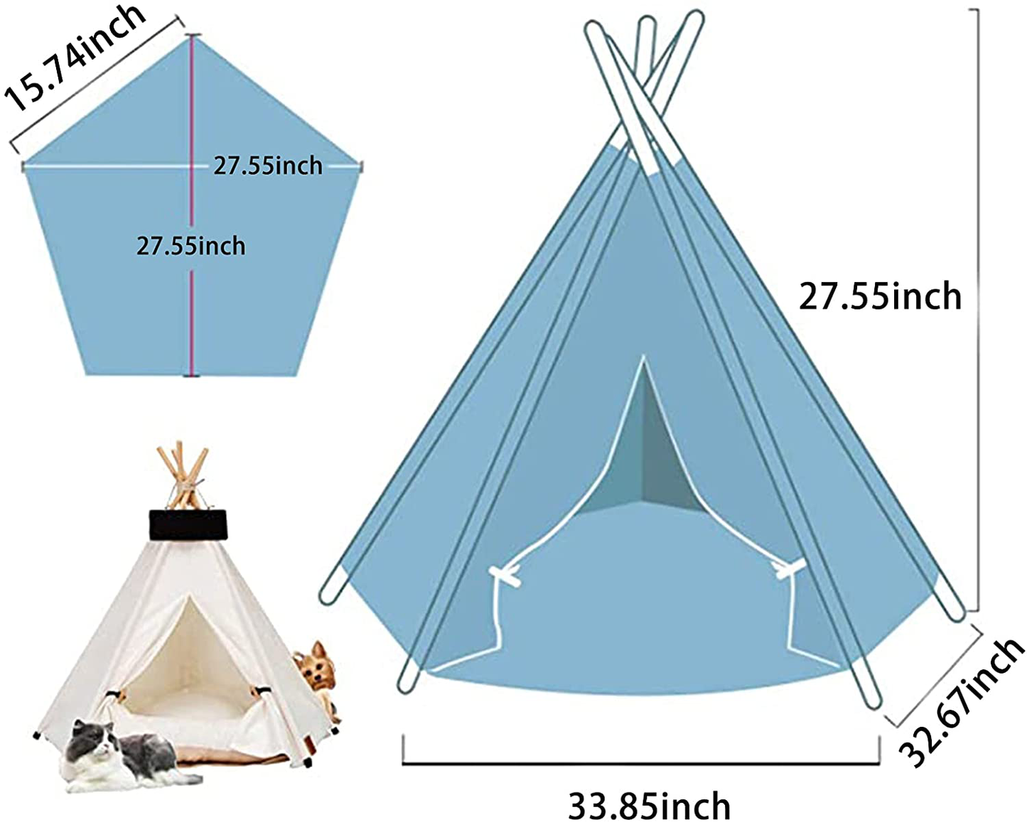 Peyamii Pet Tent Portable Puppy Sweet Bed Suitable for Small Dogs or Cats Natural Cotton Canvas with Cushions Lights Can Wash Kennels 20X20X24 Inches Animals & Pet Supplies > Pet Supplies > Dog Supplies > Dog Houses peyamii   