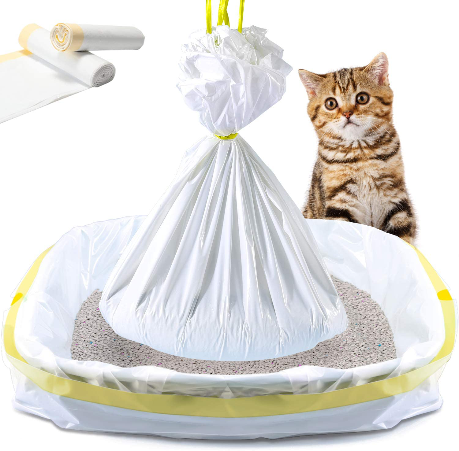 KONE Cat Litter Box Liners, 14 Count Jumbo Extra Durable Large Drawstring Kitty Litter Pan Bags Cat Waste Litter Bags Pet Cat Supplies (36" X 18") Animals & Pet Supplies > Pet Supplies > Cat Supplies > Cat Litter Box Liners KONE   