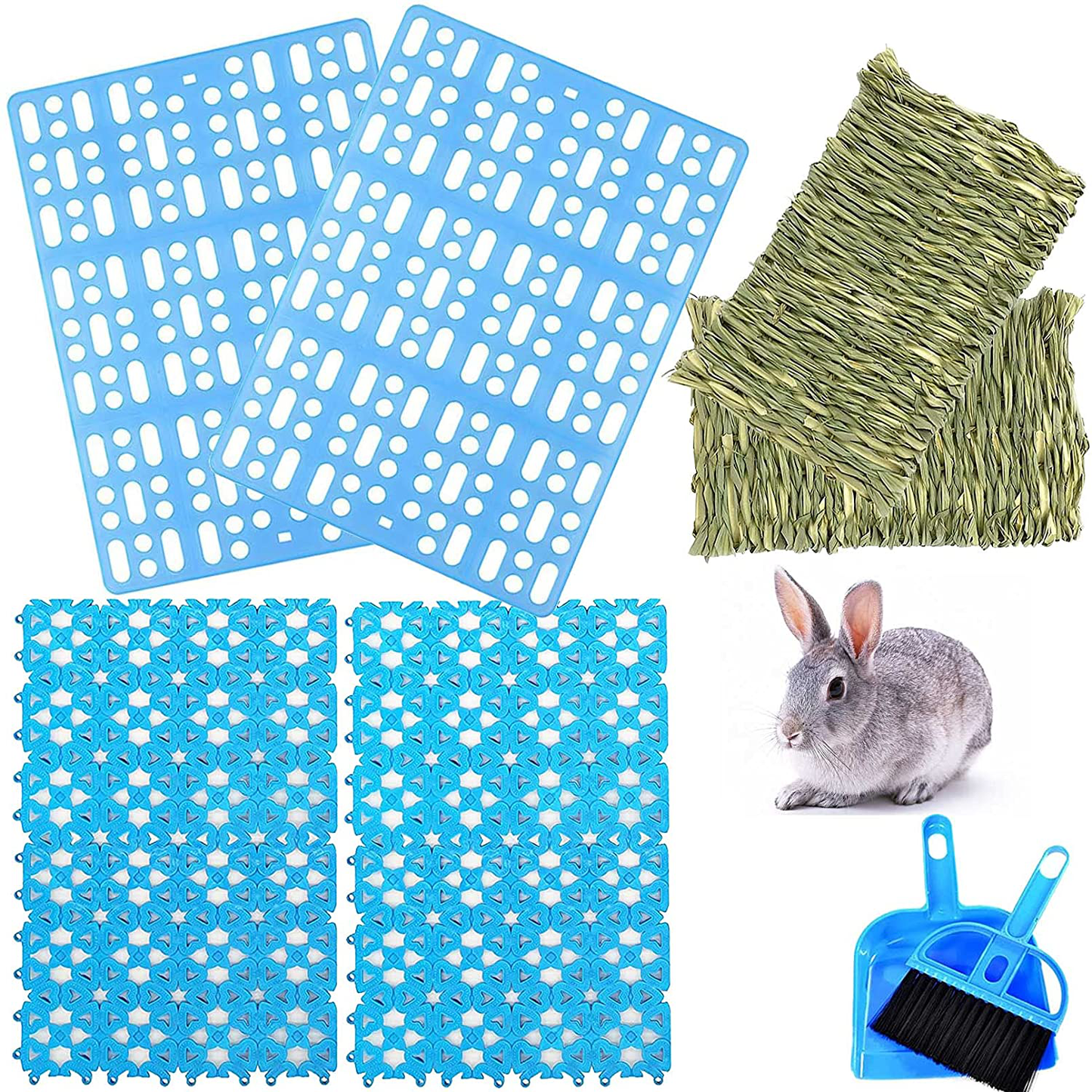 Kathson Rabbit Cage Mats Bunny Plastic Floor Pads Small Animal Feet Pad Pet Grass Woven Bed Mat Hamster Bedding Nest Chew Toy Cleaning Tool for Rat Chinchilla Guinea Pig 7PCS Animals & Pet Supplies > Pet Supplies > Small Animal Supplies > Small Animal Bedding kathson   