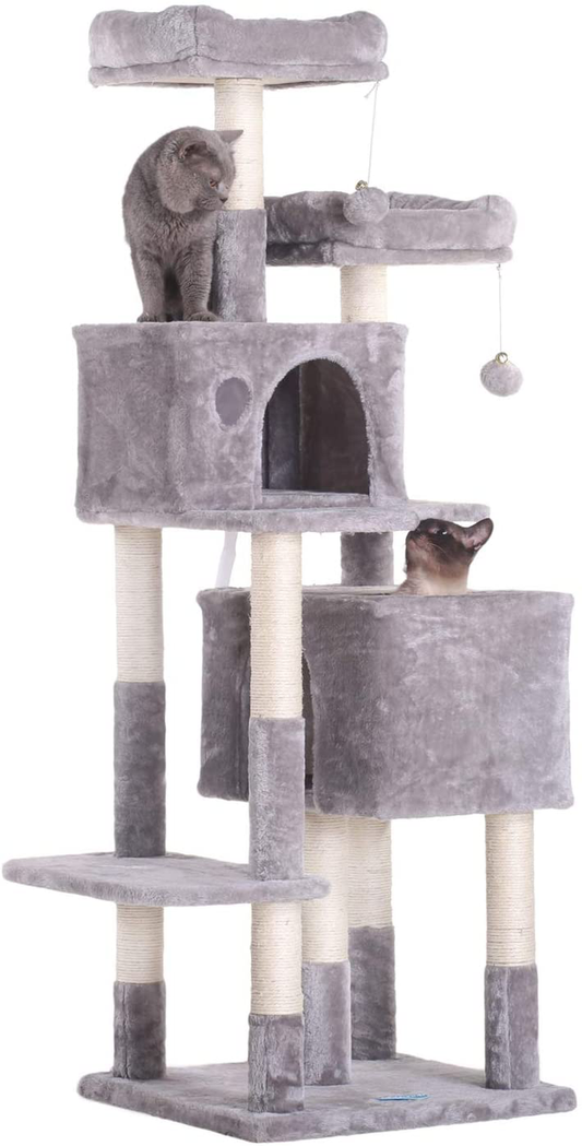 Hey-Brother 60 Inches Multi-Level Cat Tree Condo Furniture with Sisal-Covered Scratching Posts, 2 Plush Condos, 2 Plush Perches, for Kittens, Cats and Pets Animals & Pet Supplies > Pet Supplies > Cat Supplies > Cat Furniture Hey-brother Light Gray  