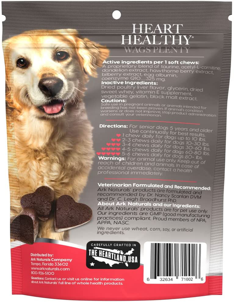 Ark Naturals Gray Muzzle Heart Healthy Wags Plenty Dog Chews, Vet Recommended for Senior Dogs to Support Heart Muscle, Blood Pressure and Circulation, Natural Ingredients, 60 Count