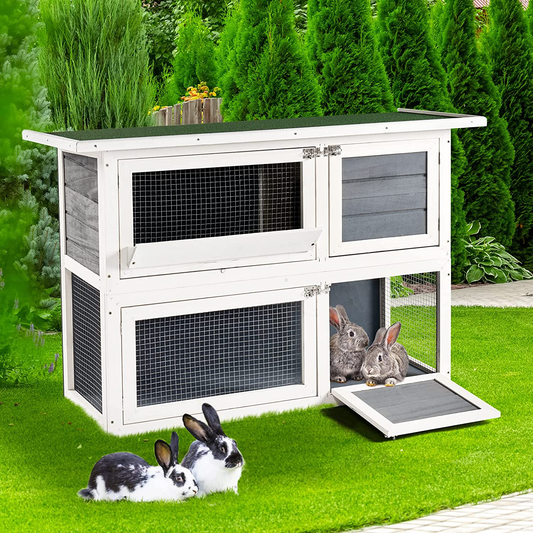 Aoxun 2 Story Rabbit Hutch Outdoor/Indoor Bunny Cage, Guinea Pig Cage Wooden Rabbit House Small Animal Cage with Trays, 41Inch (Grey)