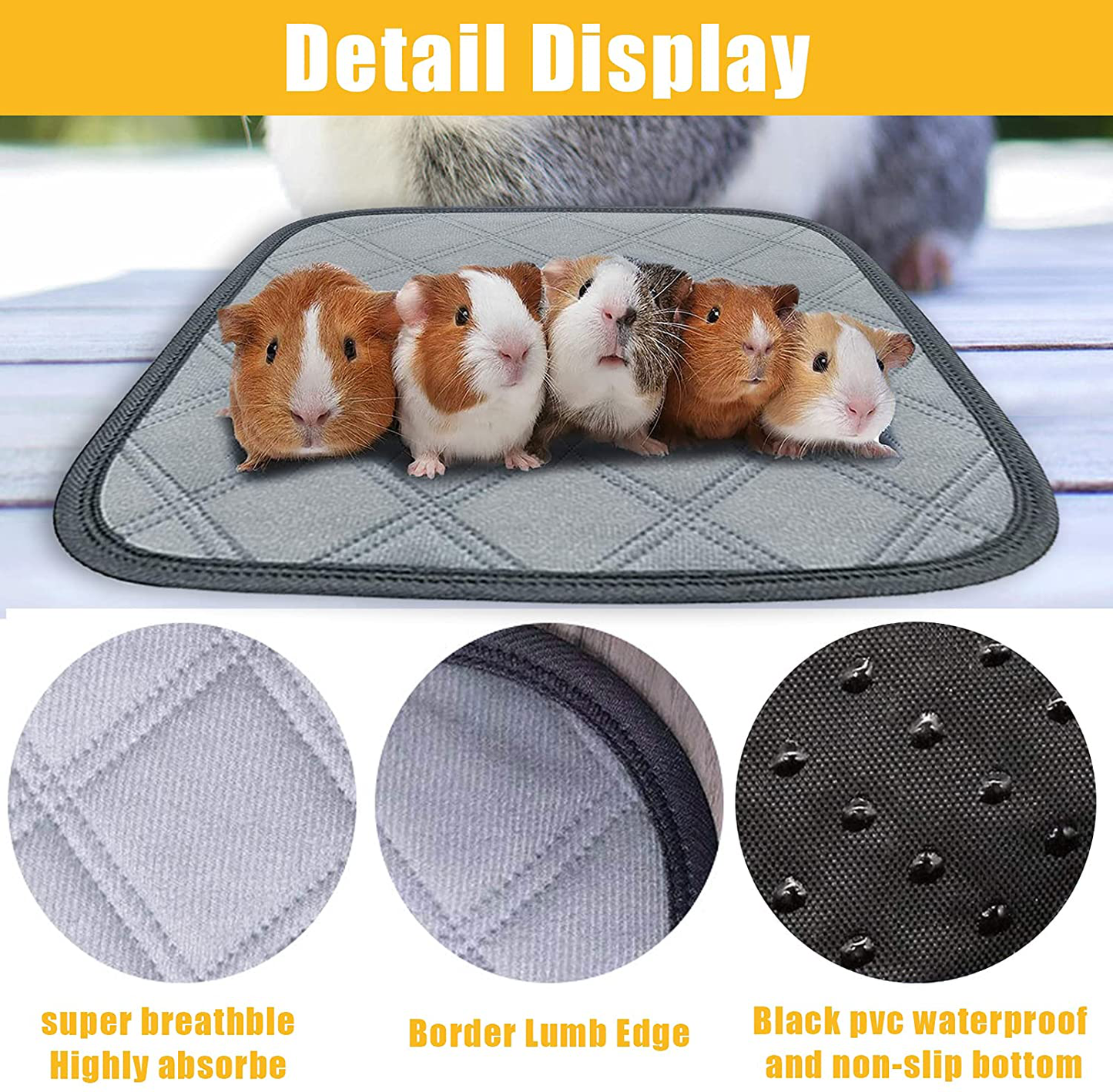 Luticessy Guinea Pig Cage Liners, Washable & Reusable Guinea Pig Pee Pads, Anti-Slip and Super Absorbent Guinea Pig Bedding, Waterproof Pet Training Pads for Small Animals