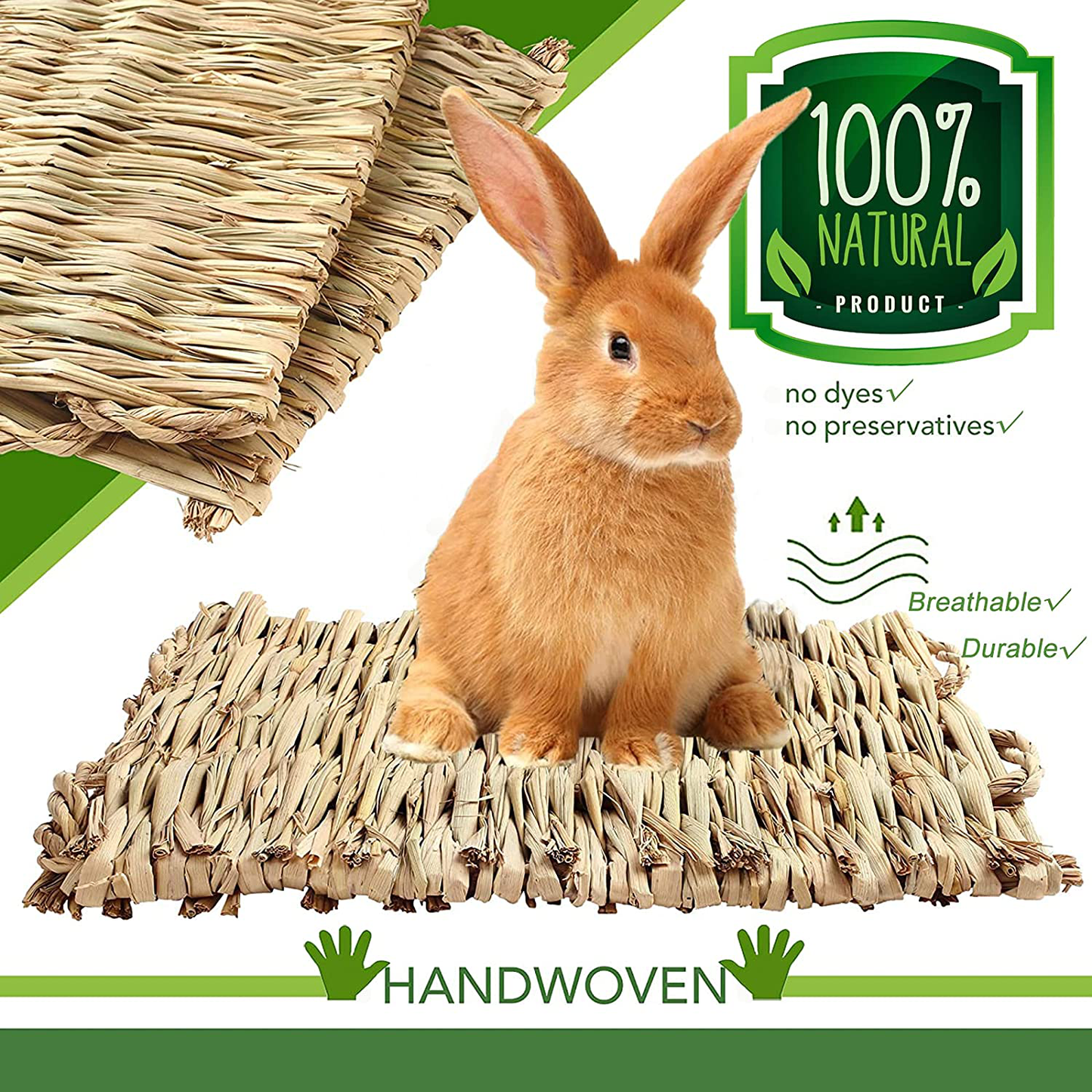 Grass Mat-Woven Bed Mat, Rabbit Bunny Bedding Mat for Small Animals, Natural Straw Woven Grass Bed Mat Chew Toys Bed for Pet, Guinea Pig Hamster Chinchilla Parrot Squirrel Rat 3PCS Animals & Pet Supplies > Pet Supplies > Small Animal Supplies > Small Animal Bedding WoLover   