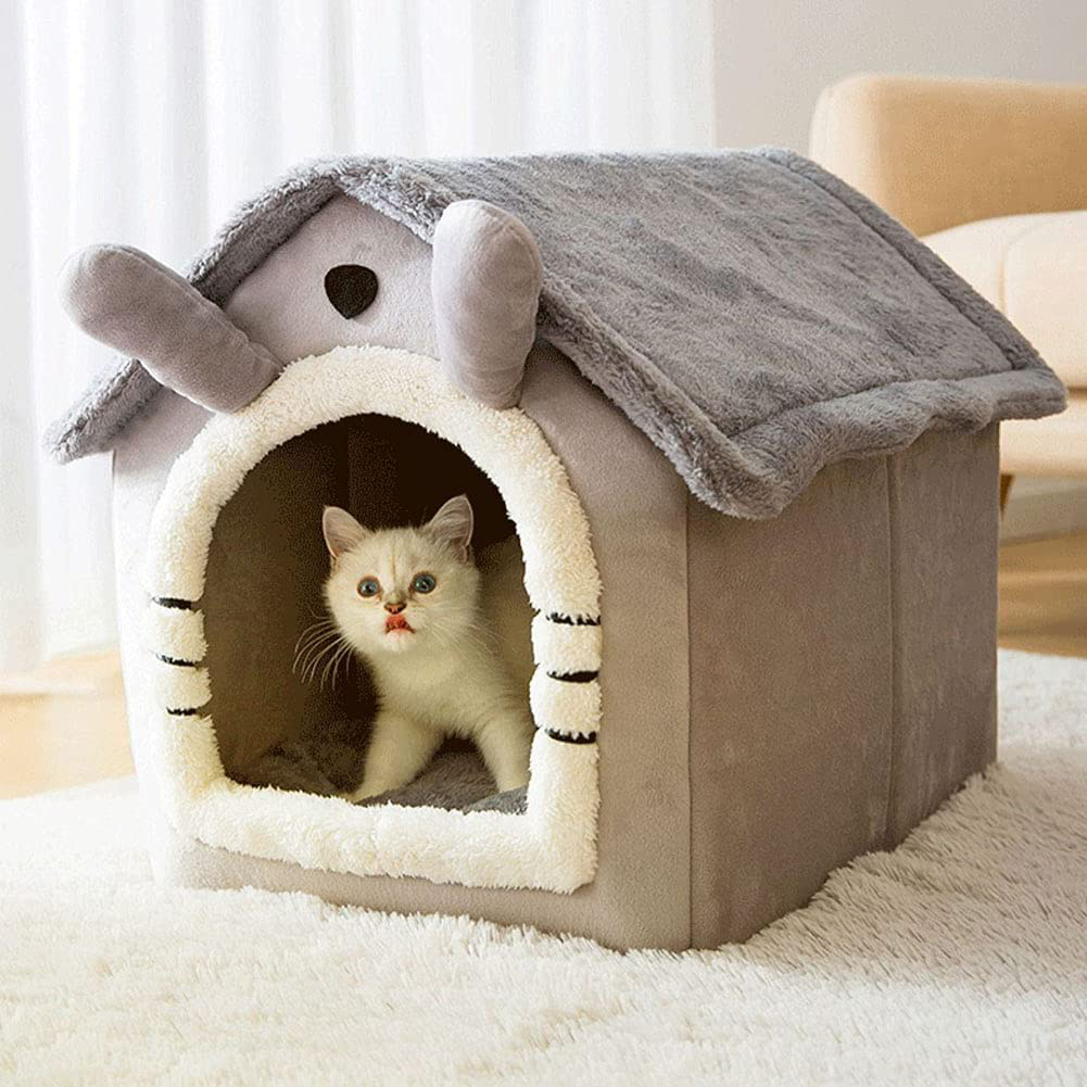Mojoyce Warmer Dog House, Kennel Soft Pet Bed, Small Cat Tent, Indoor Semi-Enclosed Plush Sponge Sleeping Resting Nest Basket, Removable Pet Nest