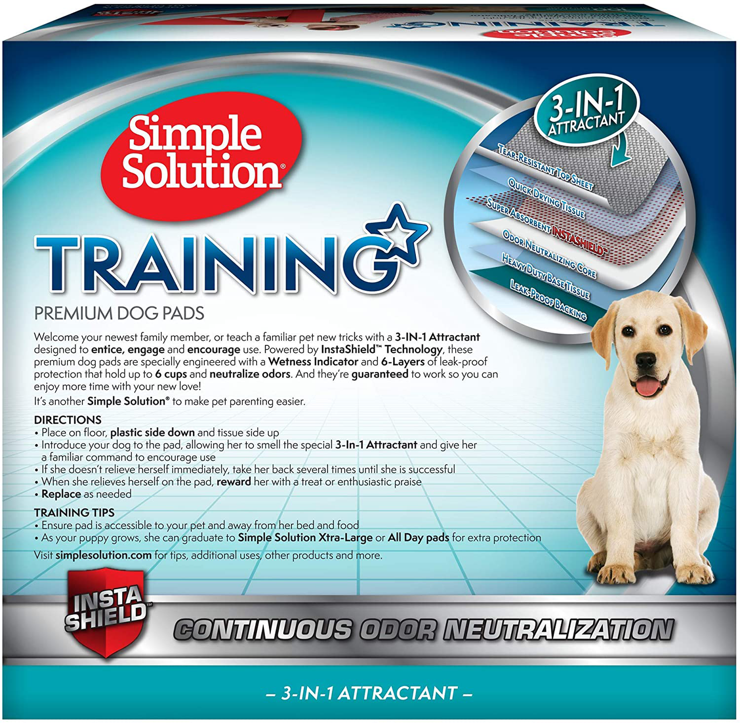 Simple Solution Training Puppy Pads | 6 Layer Dog Pee Pads, Absorbs up to 6 Cups of Liquid | 23X24 Inches