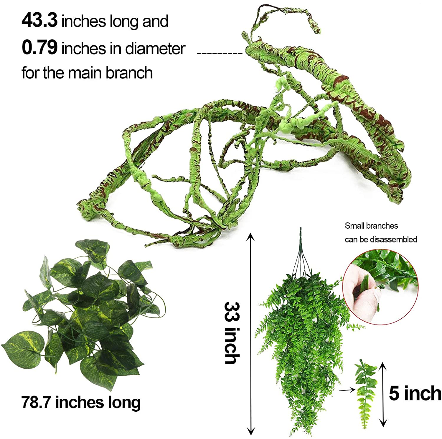 Kathson Reptile Vines Plants Flexible Bendable Jungle Climbing Vine Terrarium Plastic Plant Leaves Pet Tank Habitat Decor for Bearded Dragons Lizards Geckos Snakes Hermit Crab Frogs and More Reptiles Animals & Pet Supplies > Pet Supplies > Reptile & Amphibian Supplies > Reptile & Amphibian Habitat Accessories kathson   