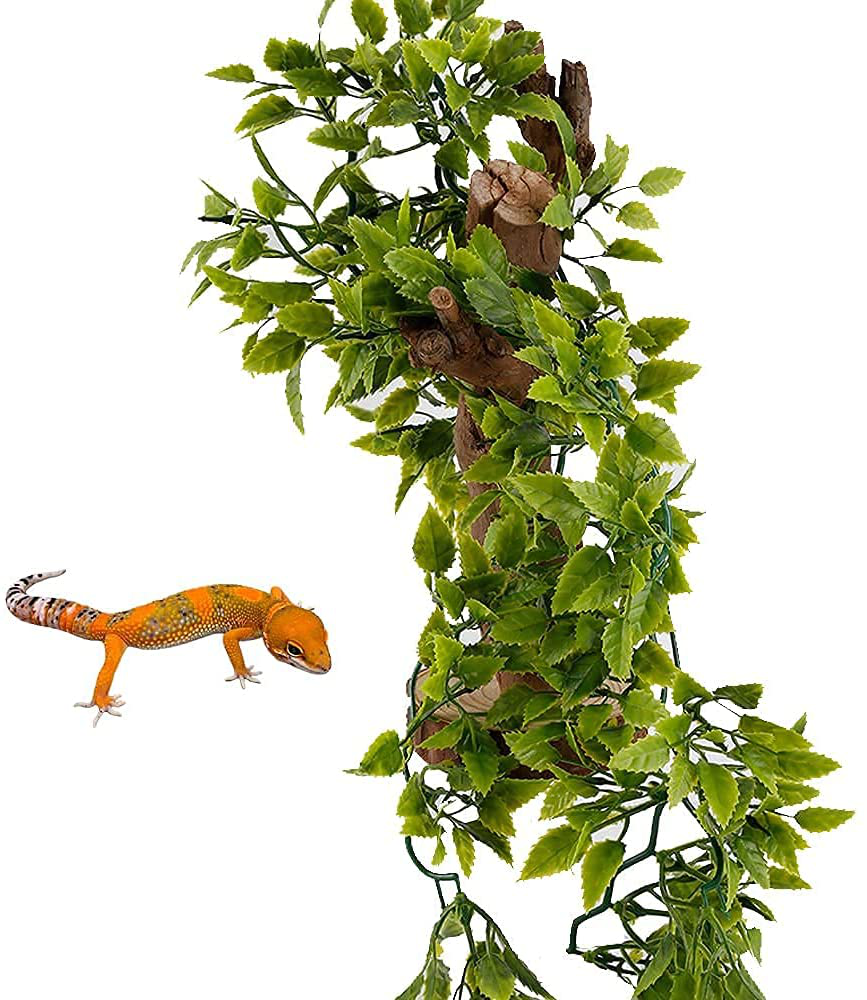 Reptile Plant Supplies,2 Pieces of Purple Hanging Glass Feeding Box Branch with Suction Cup +Reptile 3 in 1 Kit Branches Decor Accessories for Reptile & Amphibian Habitat Plants