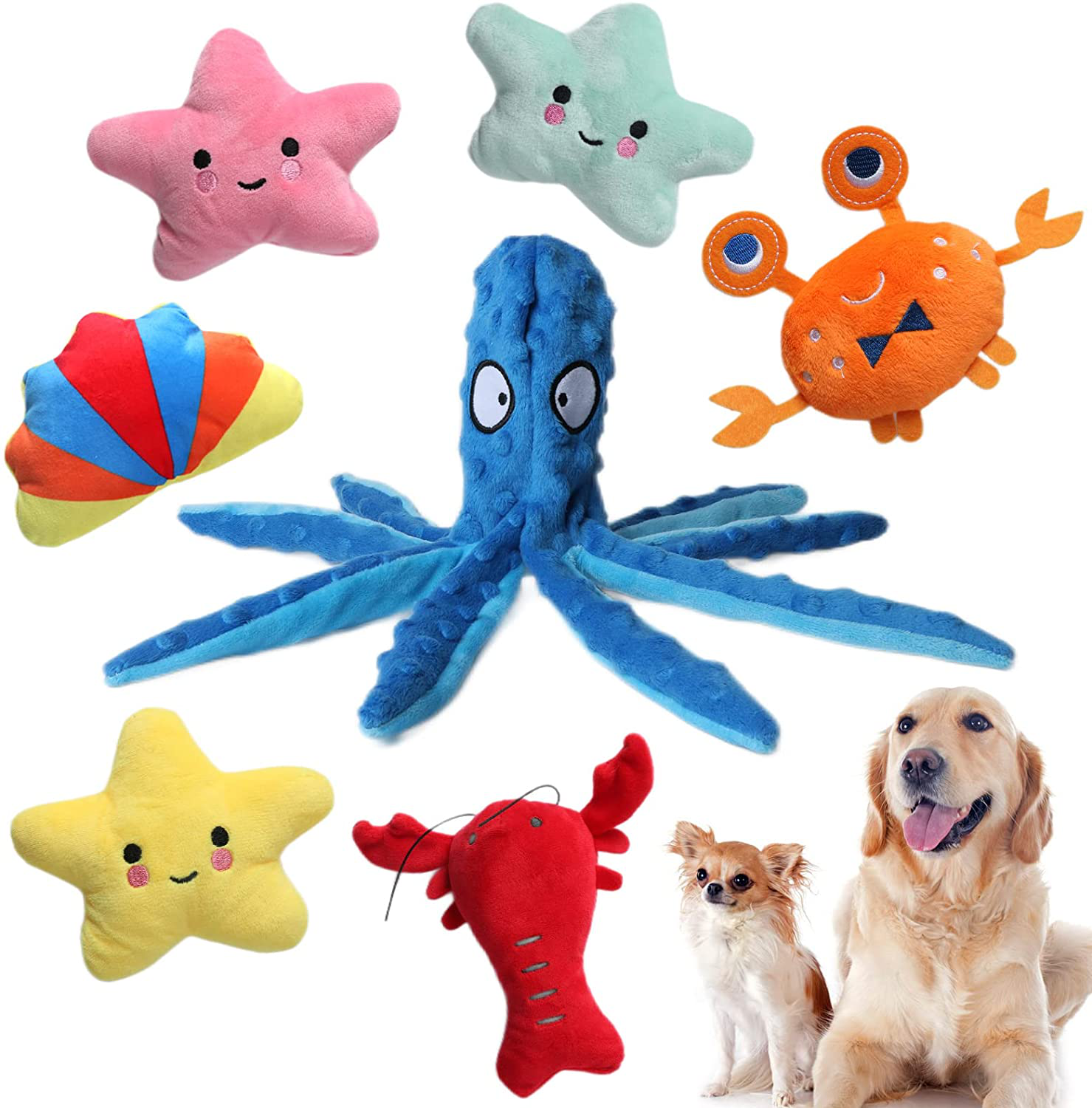 MJJYPET Dog Toys, Dog Chew Toys Teething Toys for Small Medium Puppy, No Stuffing and Stuffing Squeaky Toys,Rope Toys for Puppy Animals & Pet Supplies > Pet Supplies > Dog Supplies > Dog Toys M JJYPET 7Packs  