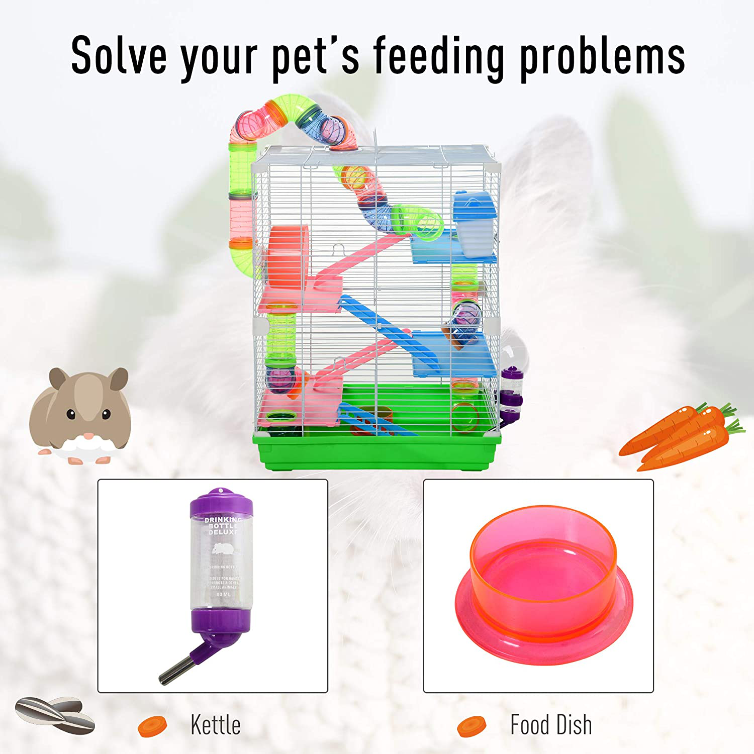 Pawhut 5-Tier Hamster Cage Gerbil Habitat Home Small Pet Animals House with Water Bottle, Food Dishes & Interior Ladder Animals & Pet Supplies > Pet Supplies > Small Animal Supplies > Small Animal Habitats & Cages PawHut   