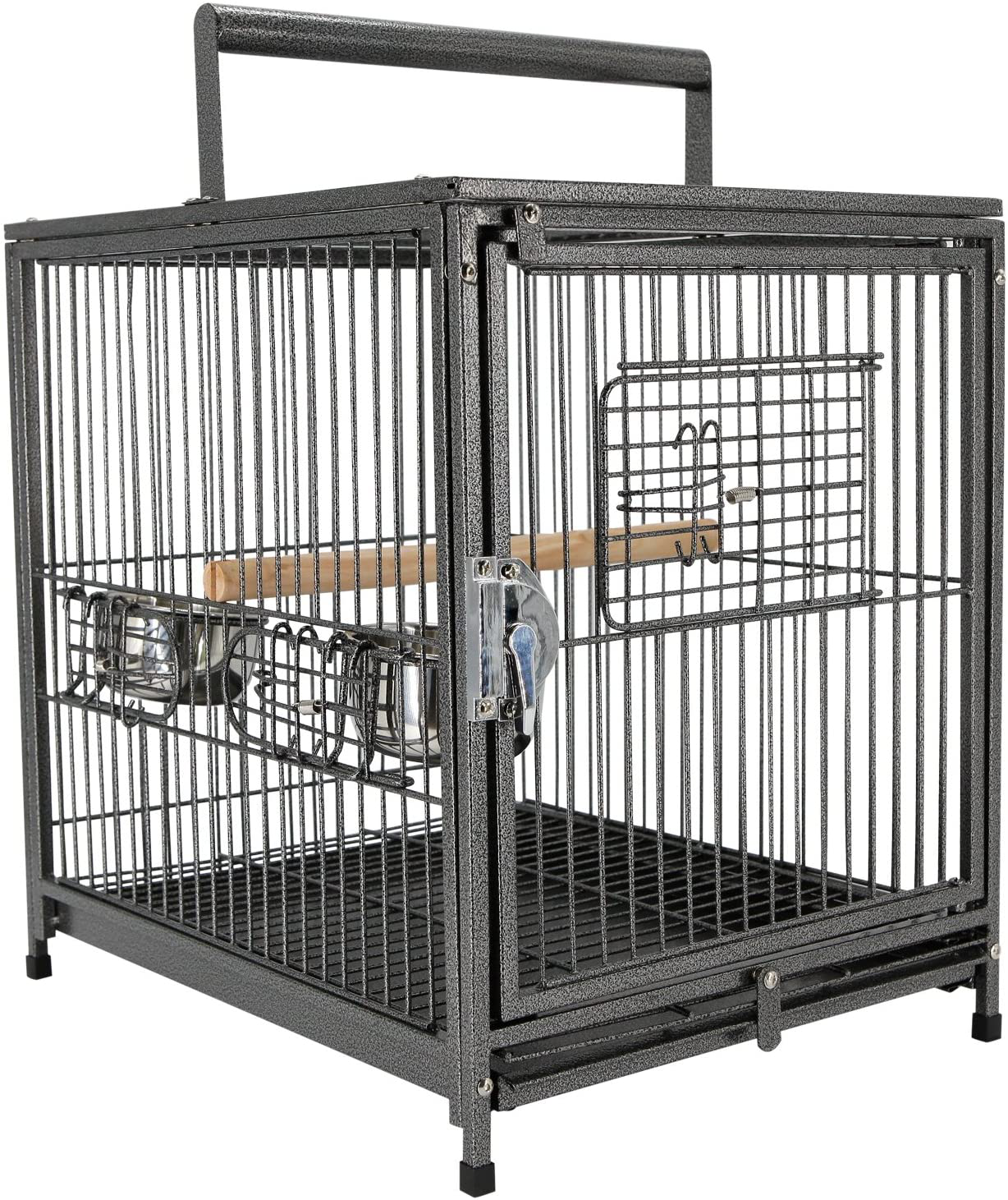 Pawhut 22" Heavy Duty Wrought Iron Travel Bird Cage Carrier with Handle Perch and Accessories Animals & Pet Supplies > Pet Supplies > Bird Supplies > Bird Cages & Stands PawHut Black Vein  