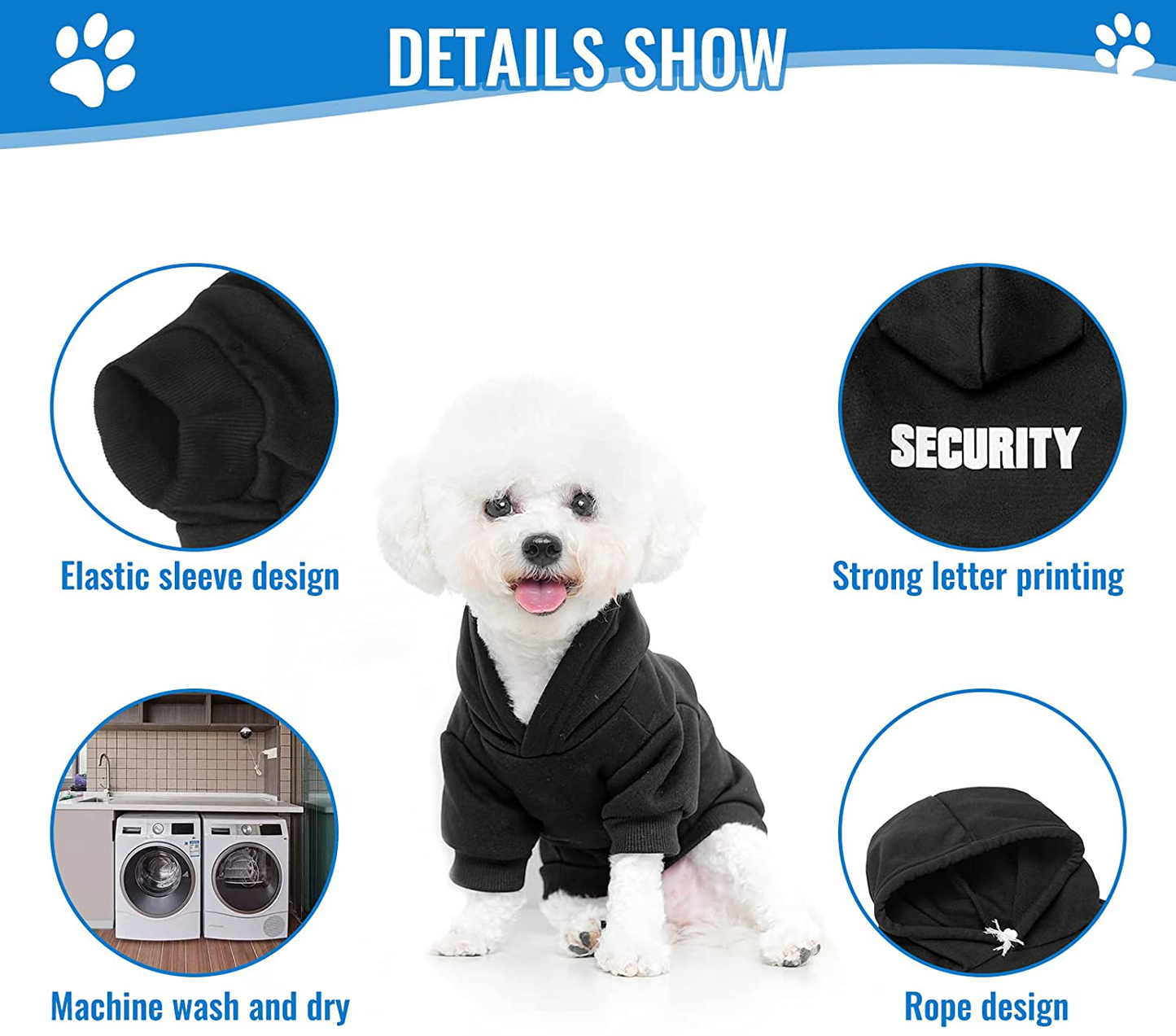 BINGPET BA1002-1 Security Patterns Printed Puppy Pet Hoodie Dog Clothes Animals & Pet Supplies > Pet Supplies > Dog Supplies > Dog Apparel BINGPET   