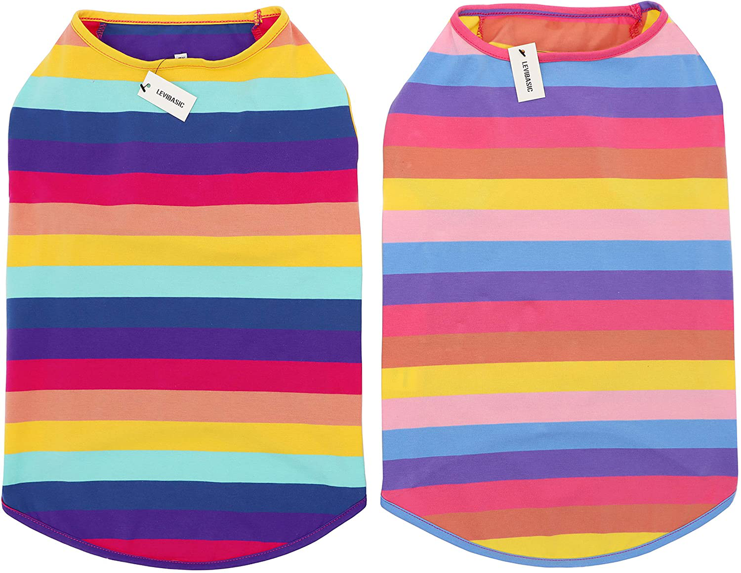 LEVIBASIC Dog Shirts Cotton Striped T-Shirts, Breathable Basic Vest for Puppy and Cat, Super Soft Stretchable Doggy Tee Tank Top Sleeveless, Fashion & Cute Color for Boys and Girls Animals & Pet Supplies > Pet Supplies > Dog Supplies > Dog Apparel Ulike Rainbow XXL 