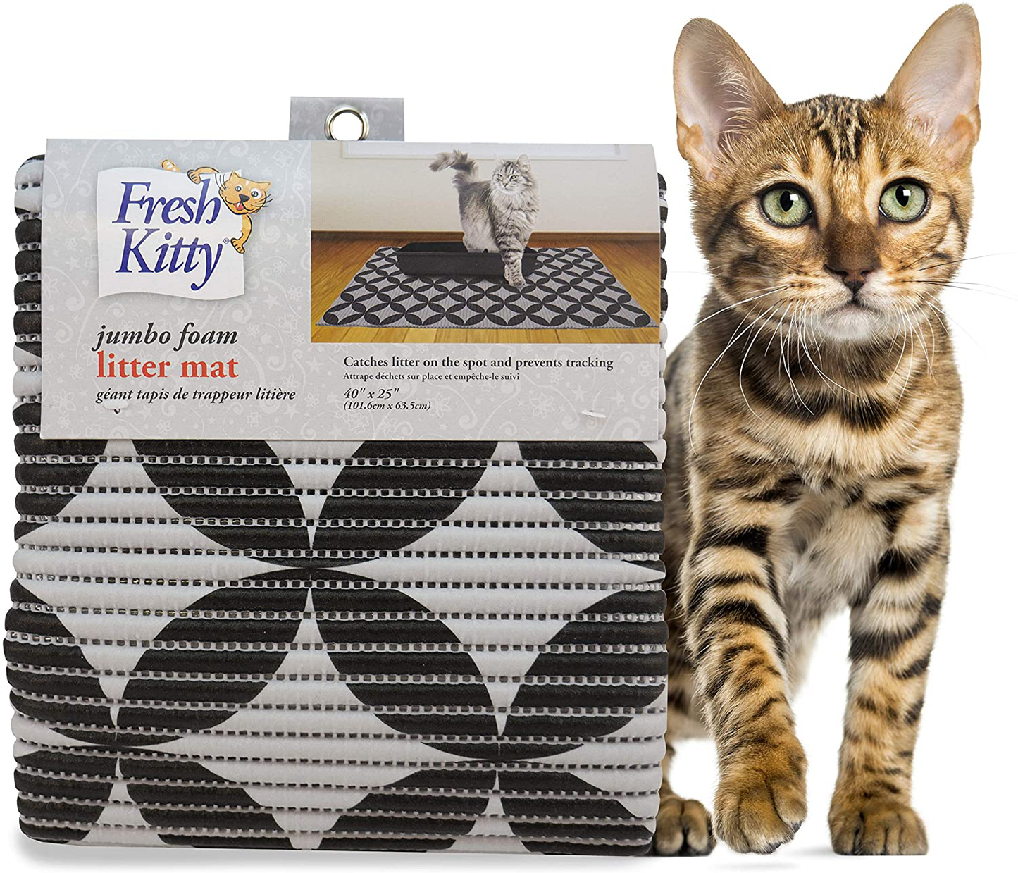 Fresh Kitty Durable XL Jumbo Foam Litter Box Mat – BPA and Phthalate Free, Water Resistant, Traps Litter from Box, Scatter Control, Easy Clean Mats – Gray Pattern 40”X 25” (9052) Animals & Pet Supplies > Pet Supplies > Cat Supplies > Cat Litter Box Mats Fresh Kitty   