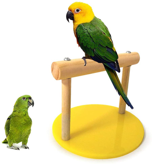 Byyushop Pet Bird Parrot Wooden Table Stand Perch Cage Decor Gym Playground Play Toy - Yellow + Wood Animals & Pet Supplies > Pet Supplies > Bird Supplies > Bird Gyms & Playstands BYyushop   