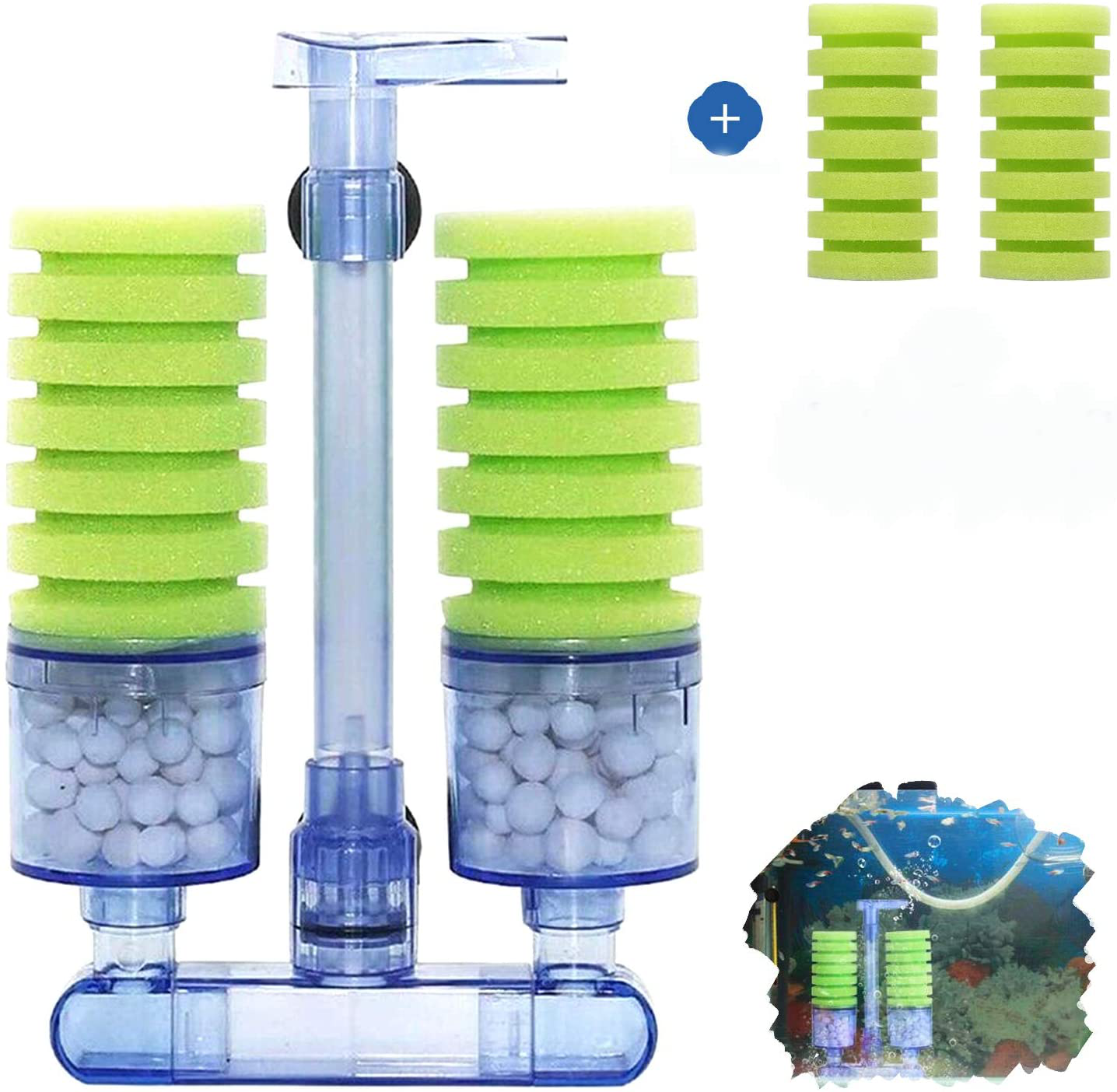 Capetsma Aquarium Filter Sponge Fish Tank Filter, Ultra Quiet Sponge Filter Worked with Aquarium Air Pump, Include Spare Sponge and Bio Balls. Animals & Pet Supplies > Pet Supplies > Fish Supplies > Aquarium Filters capetsma Double (15-55 Gallon)  