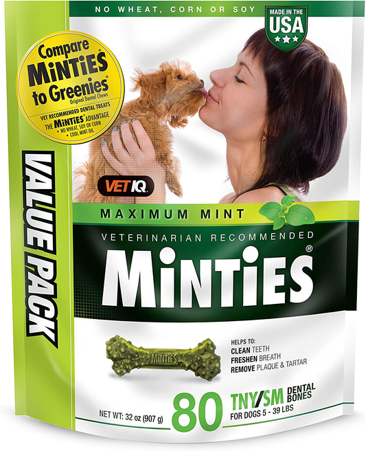 Minties Vetiq Dog Dental Bone Treats, Dental Chews for Dogs, (Perfect for Tiny/Small Dogs under 40 Lbs)