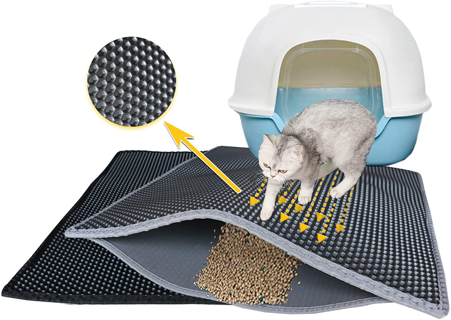 Pemony Cat Litter Mat Double Layer Design, Cat Litter Mat Large XL ,Waterproof Urine Proof Material, Easy Clean Washable Scatter Control, Easy to Release Litter (23.5X29.5 Inch (Pack of 1), Gray)