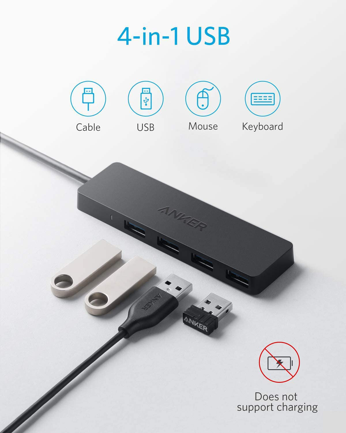 Anker 4-Port USB 3.0 Hub, Ultra-Slim Data USB Hub with 2 Ft Extended Cable [Charging Not Supported], for Macbook, Mac Pro, Mac Mini, Imac, Surface Pro, XPS, PC, Flash Drive, Mobile HDD Animals & Pet Supplies > Pet Supplies > Fish Supplies > Aquarium & Pond Tubing Anker   