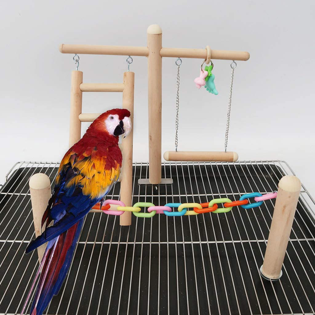 Hibye Bird Cage Stand Play Gym Wood Perch Playground Parrot Climbing Ladder Chewing Chain Swing Activity Exercise Center for Lovebirds Budgies Finches Parakeets Animals & Pet Supplies > Pet Supplies > Bird Supplies > Bird Gyms & Playstands Hibye   