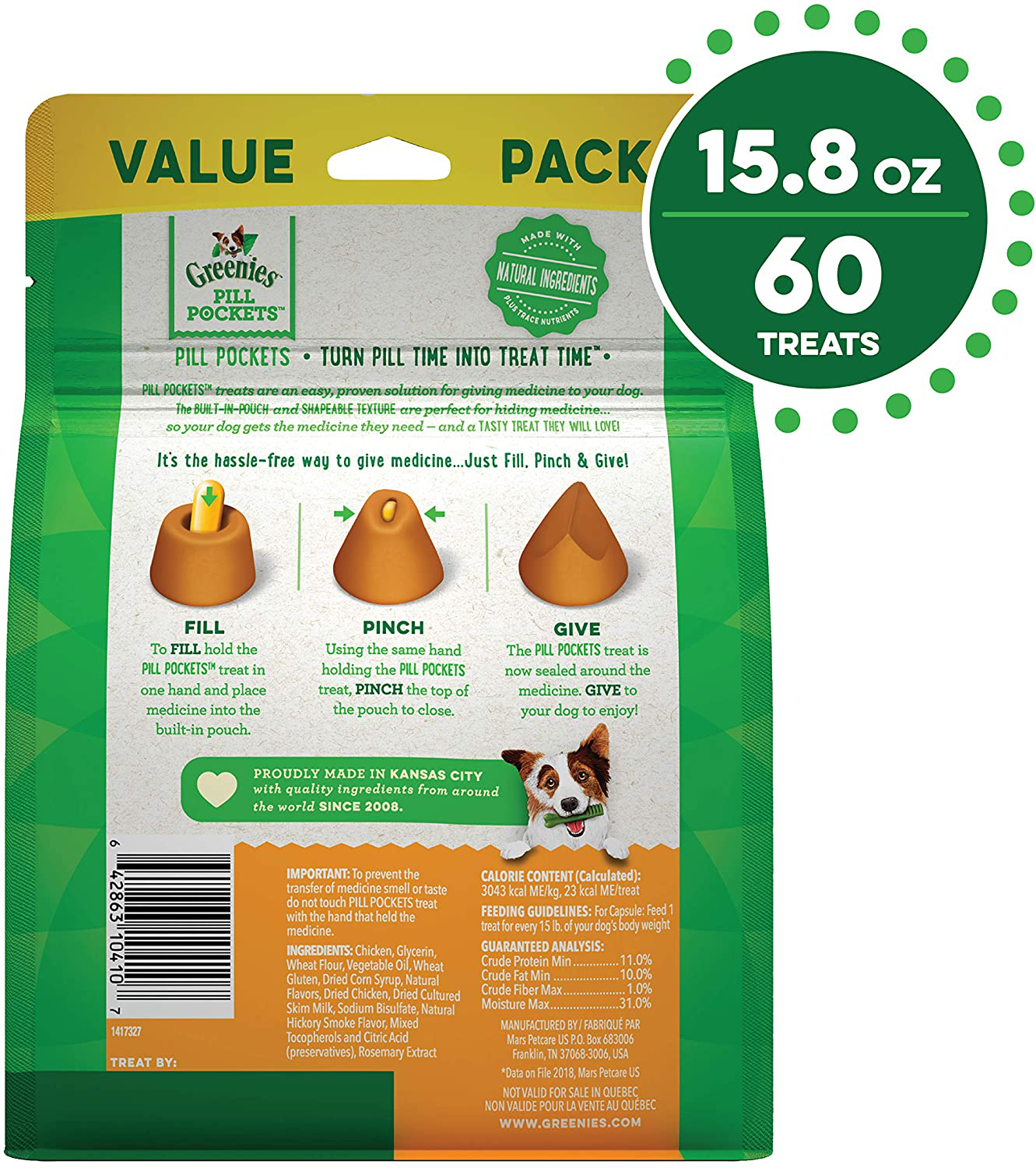 GREENIES Pill Pockets Natural Dog Treats, Capsule Size, Chicken Flavor Animals & Pet Supplies > Pet Supplies > Small Animal Supplies > Small Animal Treats Greenies   