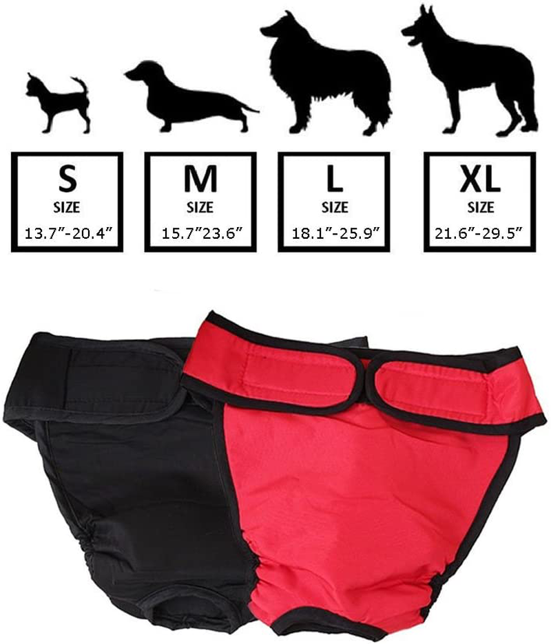 NACOCO 2 Pack Female Dog Diapers for Small Medium and Large Dogs, Adjustable and Leakproof Doggie Sanitary Panties, the Harassment of Pants and Safety Pants, Black&Red (S)